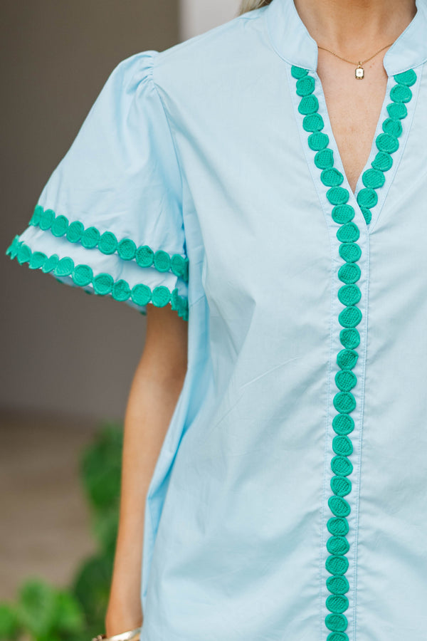 Free To Be You Light Blue Rickrack Blouse