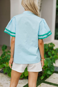 Free To Be You Light Blue Rickrack Blouse