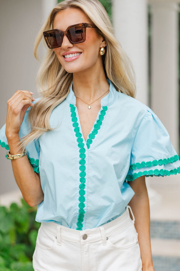 Free To Be You Light Blue Rickrack Blouse