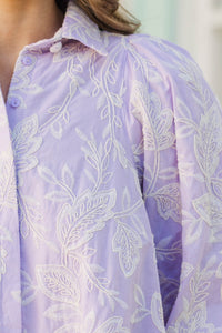 Let's Run Lavender Embroidered Bubble Sleeve Blouse