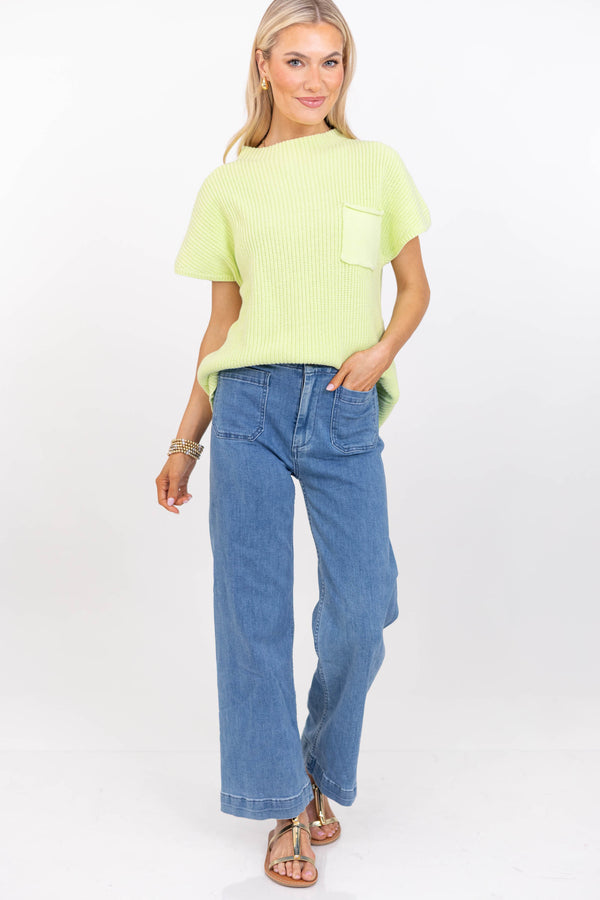 Think It Through Mint Short Sleeve Ribbed Sweater