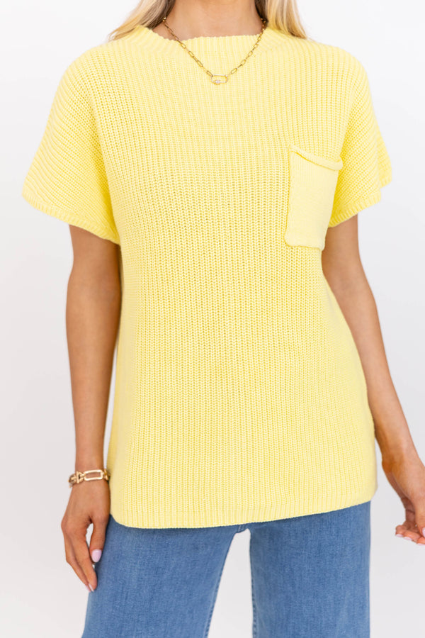 Think It Through Yellow Short Sleeve Ribbed Sweater