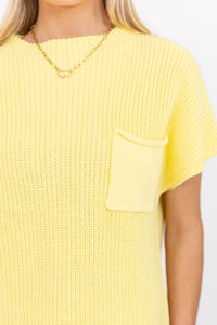 Think It Through Yellow Short Sleeve Ribbed Sweater