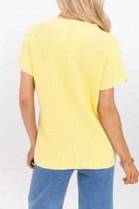 Think It Through Yellow Short Sleeve Ribbed Sweater