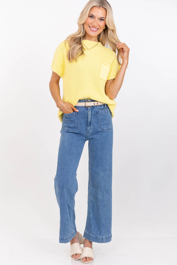 Think It Through Yellow Short Sleeve Ribbed Sweater