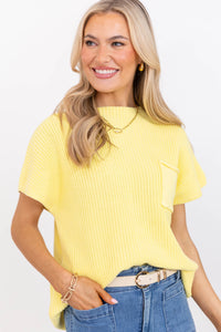 Think It Through Yellow Short Sleeve Ribbed Sweater
