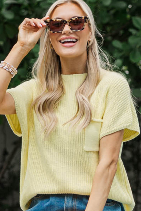 Think It Through Yellow Short Sleeve Ribbed Sweater