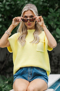 Think It Through Yellow Short Sleeve Ribbed Sweater