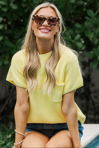 Think It Through Yellow Short Sleeve Ribbed Sweater