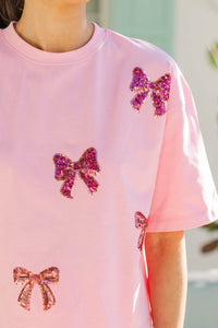 Color Pop Fun Multi-Shade Pink Bow Sequin Top
