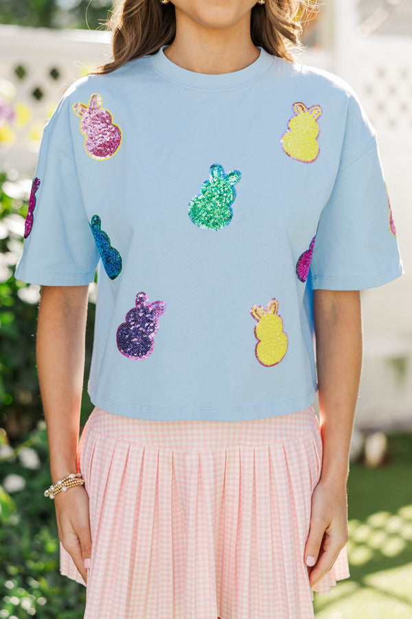 Sunshine Season Fun Multicolor Easter Eggs Sequin Top