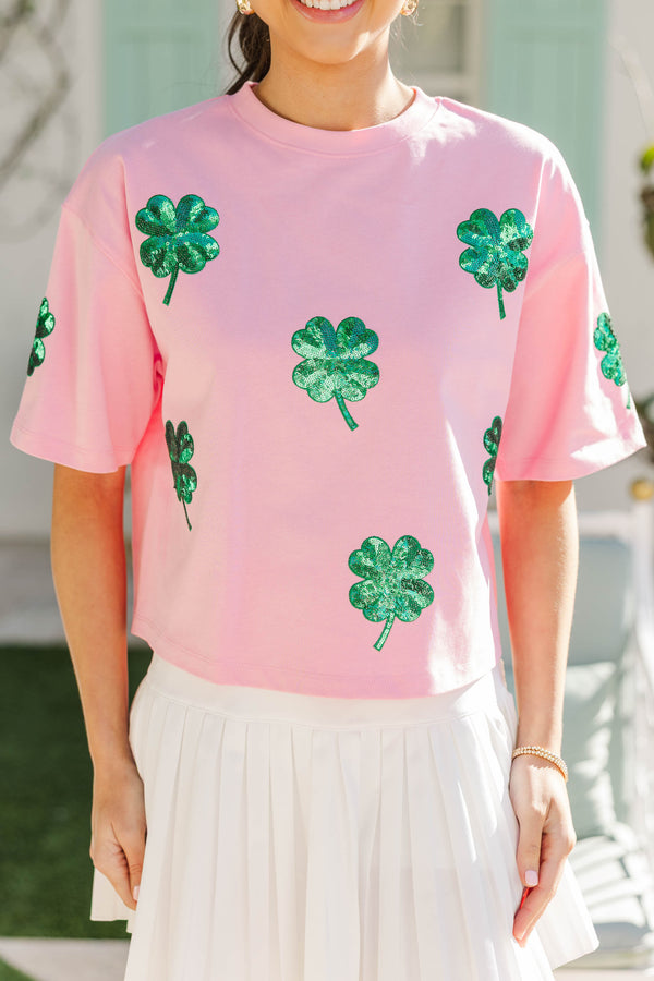 Sunshine Season Fun Green Clover Sequin Top