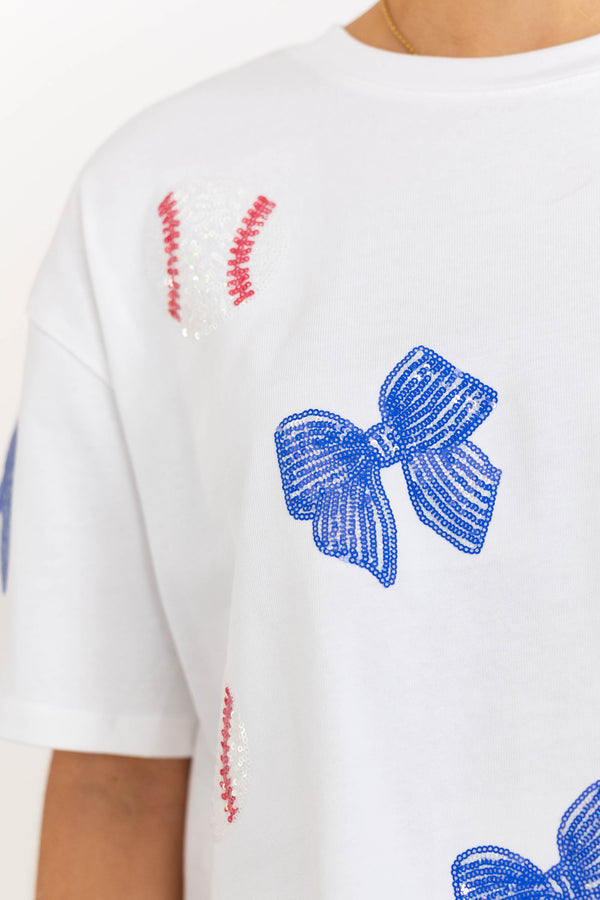 Fan Favorite Fun Blue Baseball Sequin Top