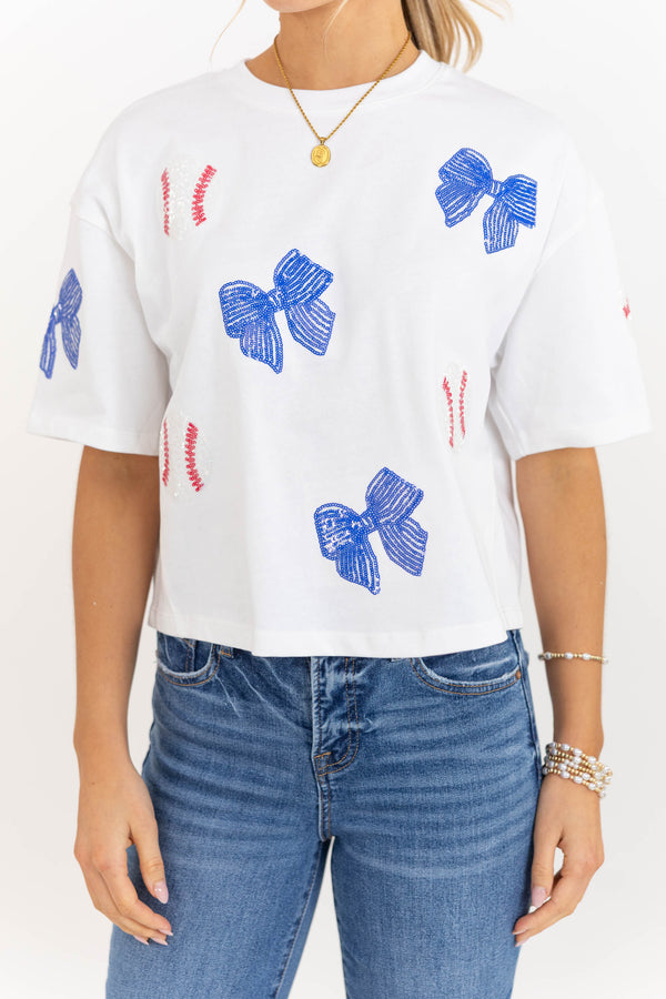 Fan Favorite Fun Blue Baseball Sequin Top