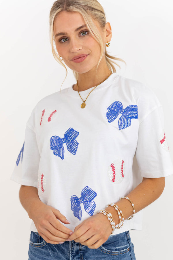 Fan Favorite Fun Blue Baseball Sequin Top