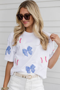 Fan Favorite Fun Blue Baseball Sequin Top