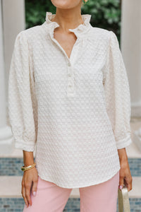 It's Up To You Cream Textured Blouse