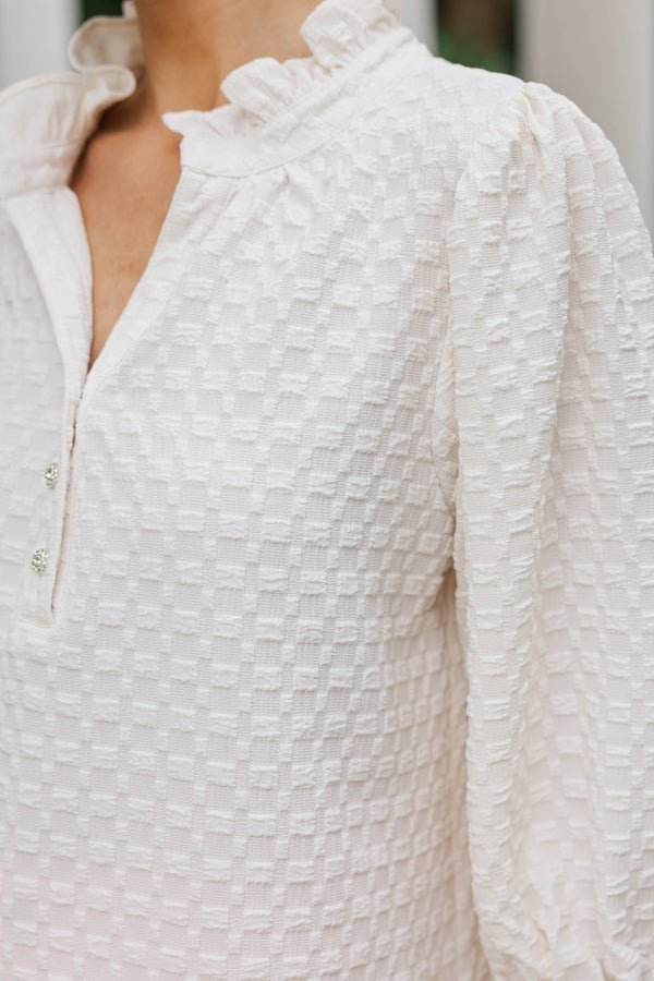 It's Up To You Cream Textured Blouse