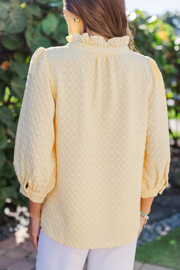 It's Up To You Yellow Textured Blouse