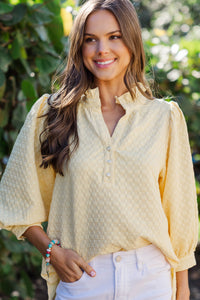 It's Up To You Yellow Textured Blouse