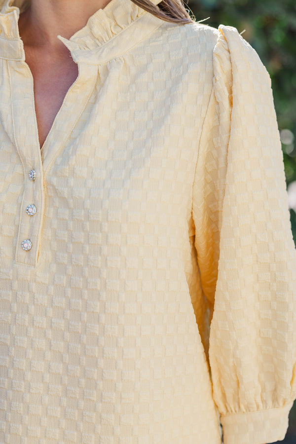 It's Up To You Yellow Textured Blouse