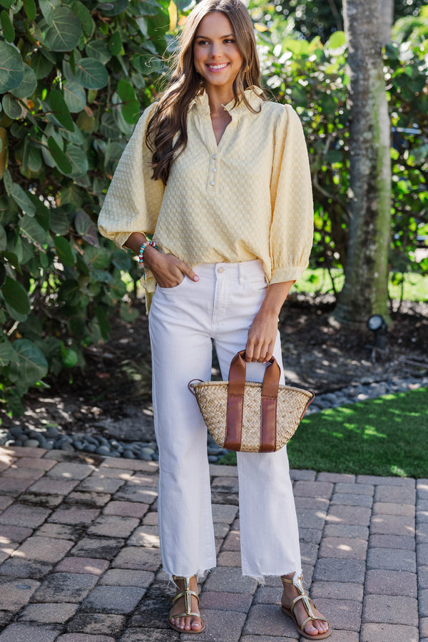 It's Up To You Yellow Textured Blouse