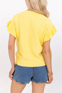 Take A Moment Yellow Ruffle Sleeve Knit Top