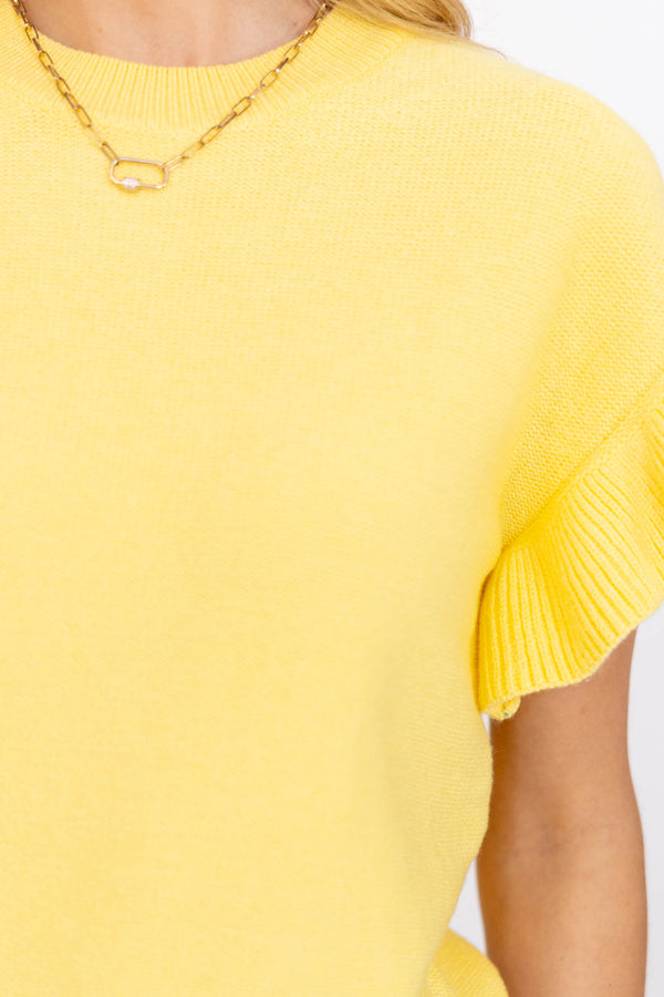 Take A Moment Yellow Ruffle Sleeve Knit Top