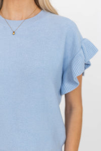 Take A Moment Light Blue Ruffle Sleeve Knit Top