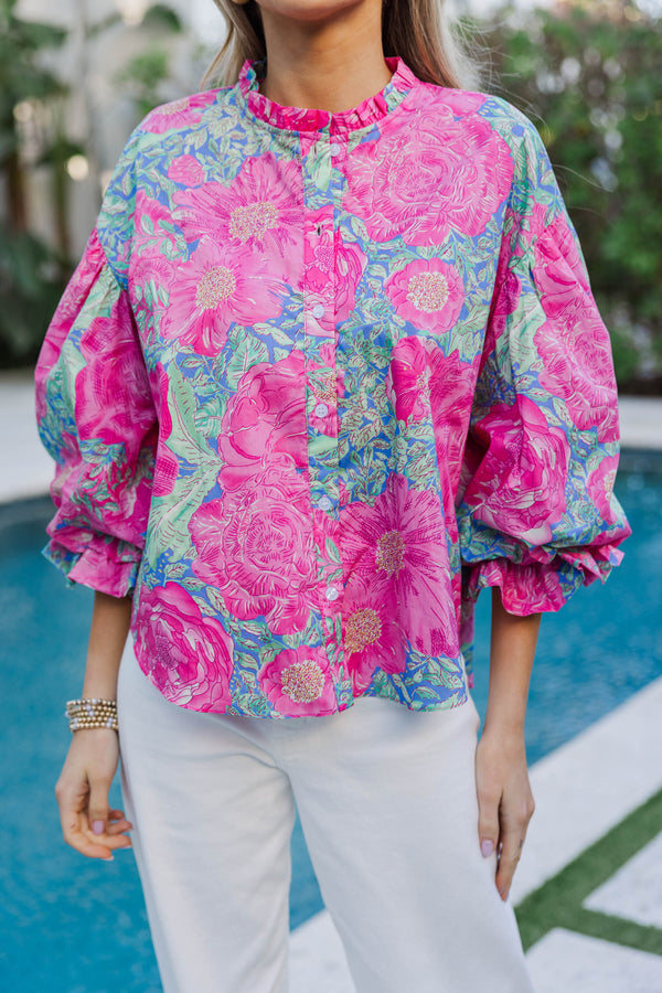 Take Your Turn Fuchsia Pink Floral Blouse
