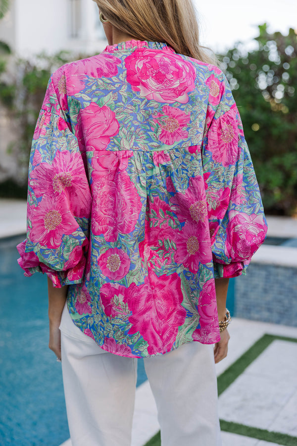 Take Your Turn Fuchsia Pink Floral Blouse