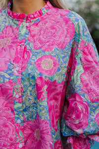 Take Your Turn Fuchsia Pink Floral Blouse