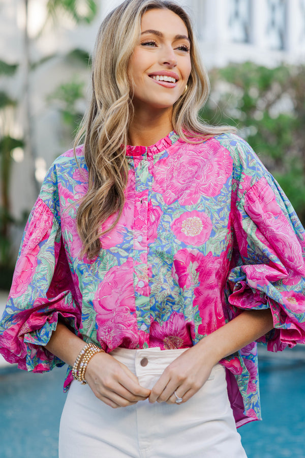Take Your Turn Fuchsia Pink Floral Blouse