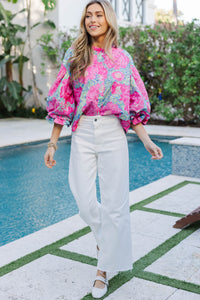 Take Your Turn Fuchsia Pink Floral Blouse