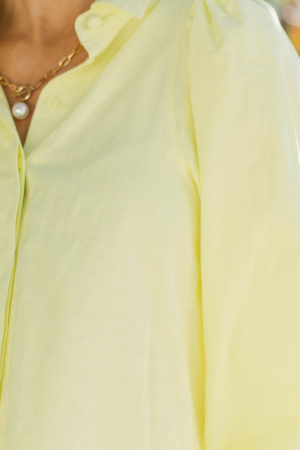 Let's Run Yellow Bubble Sleeve Blouse