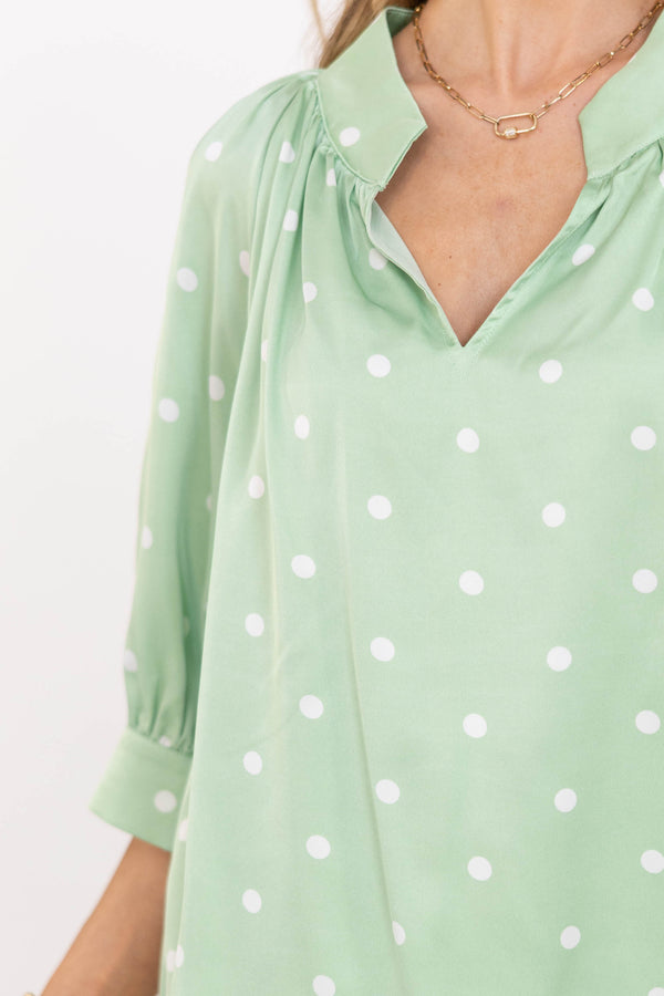 True Self Green Polka Dot Blouse