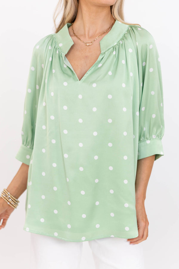 True Self Green Polka Dot Blouse