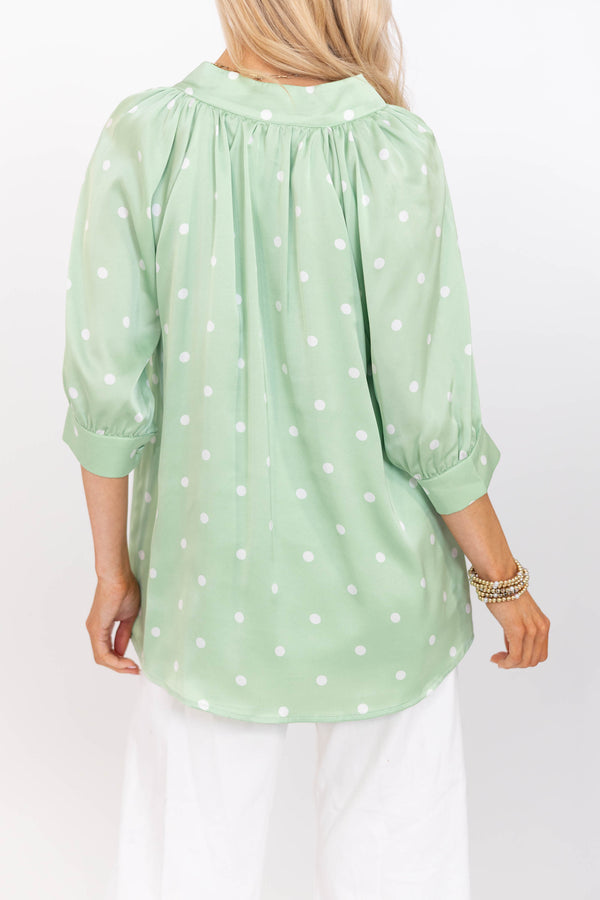 True Self Green Polka Dot Blouse