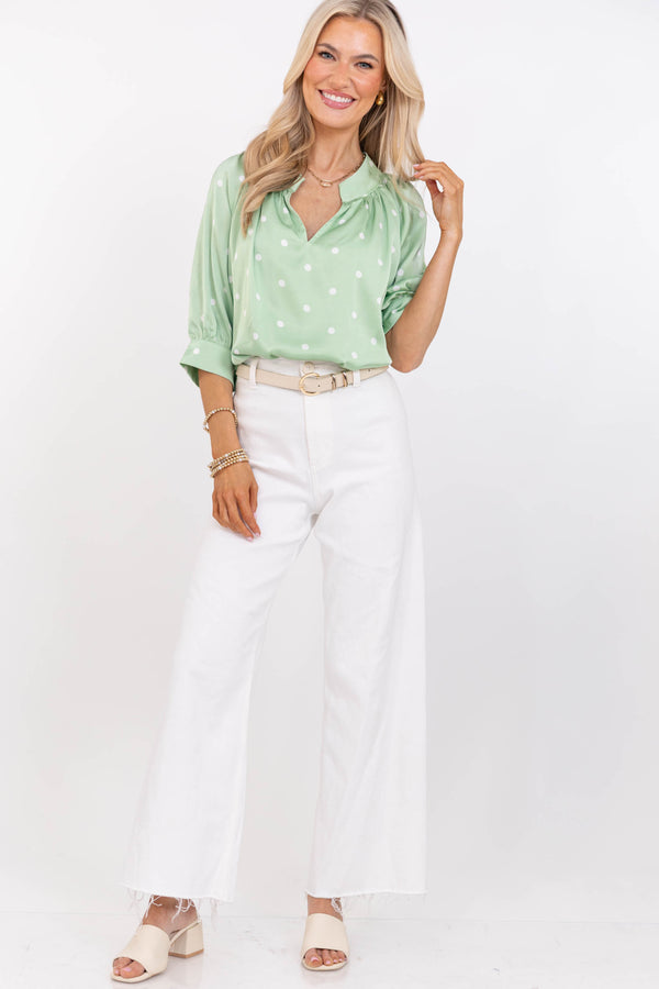 True Self Green Polka Dot Blouse