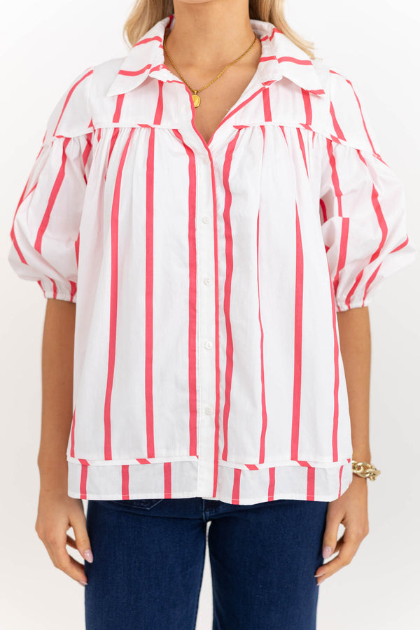 Better Than You Know Pink Striped Puff Sleeve Blouse