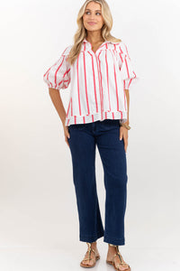 Better Than You Know Pink Striped Puff Sleeve Blouse
