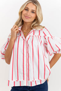 Better Than You Know Pink Striped Puff Sleeve Blouse