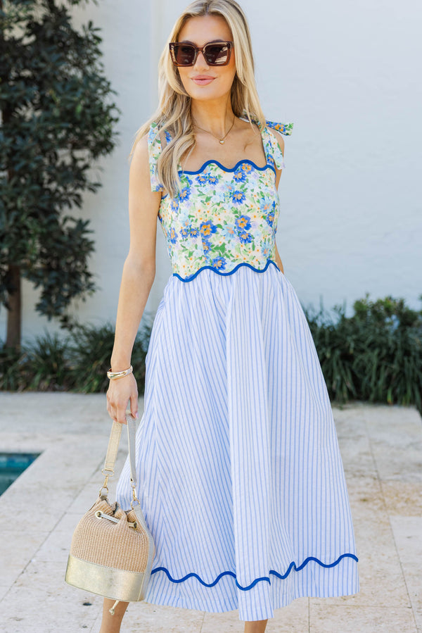 Everyday Done Right Light Blue Floral Midi Dress