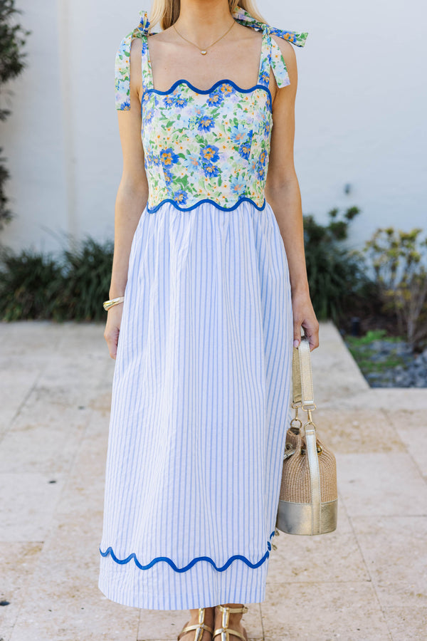 Everyday Done Right Light Blue Floral Midi Dress