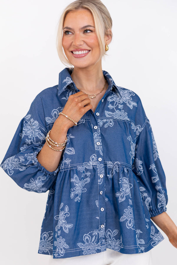 You’ll Reach For This Blue Floral Blouse