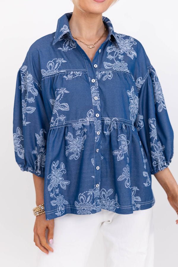 You’ll Reach For This Blue Floral Blouse