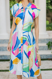 On Repeat Ready Blue Abstract Midi Dress