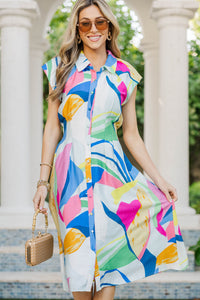 On Repeat Ready Blue Abstract Midi Dress