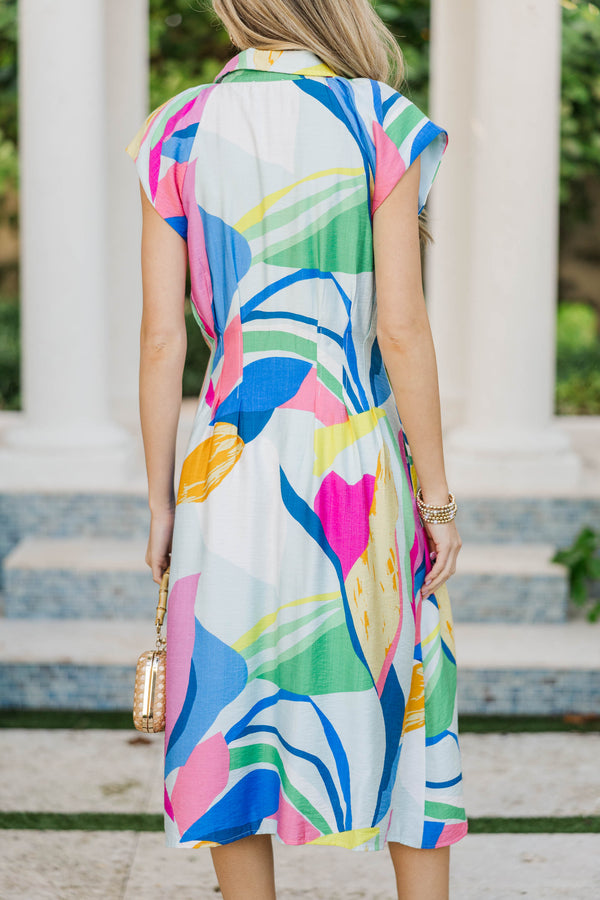 On Repeat Ready Blue Abstract Midi Dress
