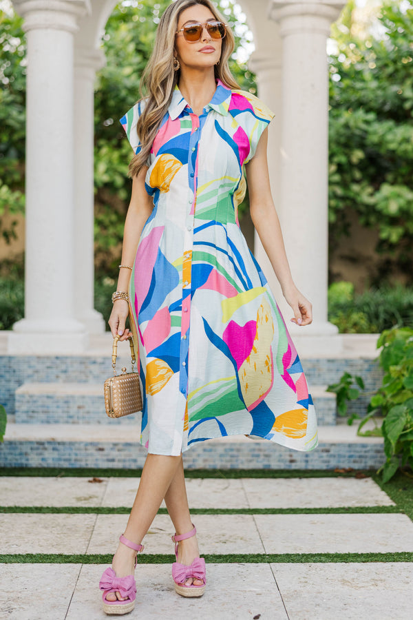 On Repeat Ready Blue Abstract Midi Dress